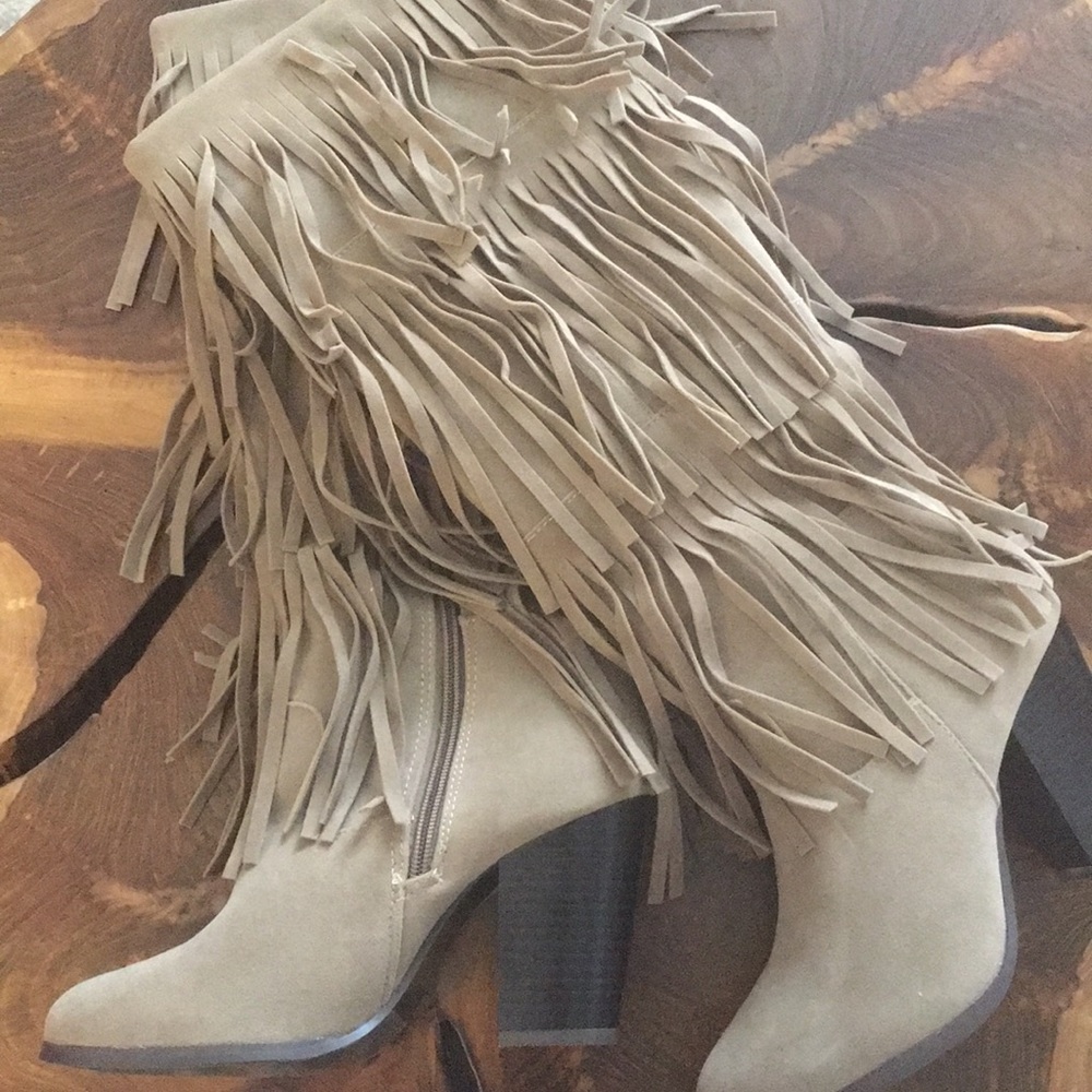 Yoki Tall Fringe Boots with Heel